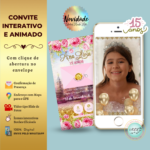 Convite 15 anos Realeza Rosa