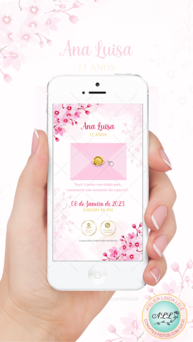 Convite 15 anos Floral Rosa - Imagem 2
