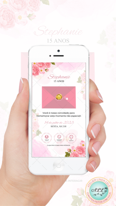 Convite 15 anos Floral Rosa - Imagem 2