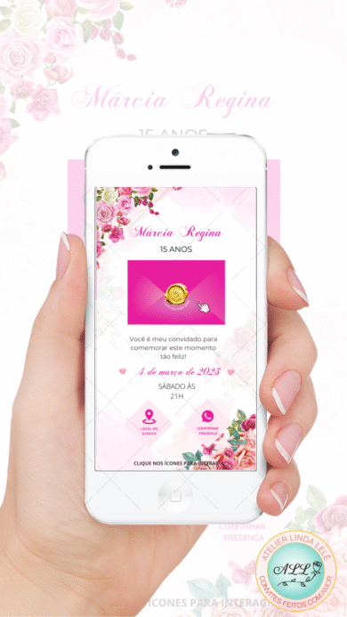 Convite 15 anos Floral Rosa - Imagem 2