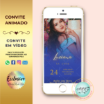 Convite 15 anos - Azul com Dourado