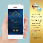 Convite 15 anos Azul Escuro e Dourado