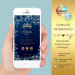 Convite 15 anos Azul Escuro e Dourado